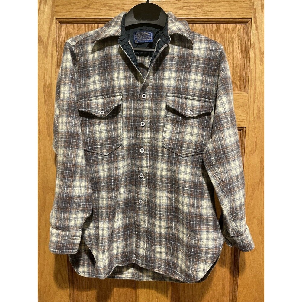 Pendleton Virgin Wool Vintage Shirt Size 16 Brown Crème Blue Plaid Flannel Read